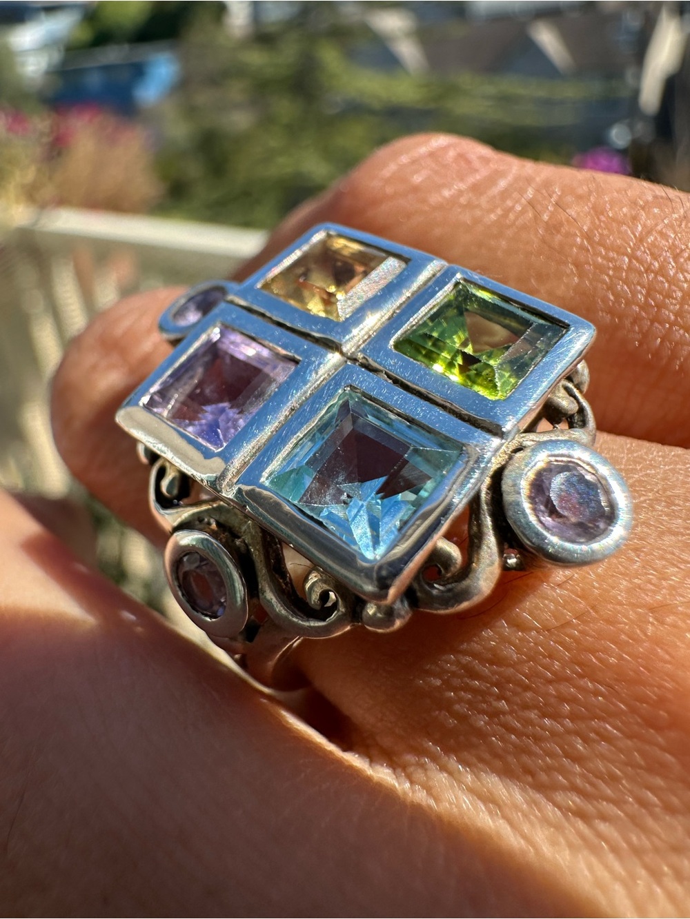 Sterling Silver Multi-Gem Square Cluster Ring - Multi-Color 6.5 - Picture 3 of 6